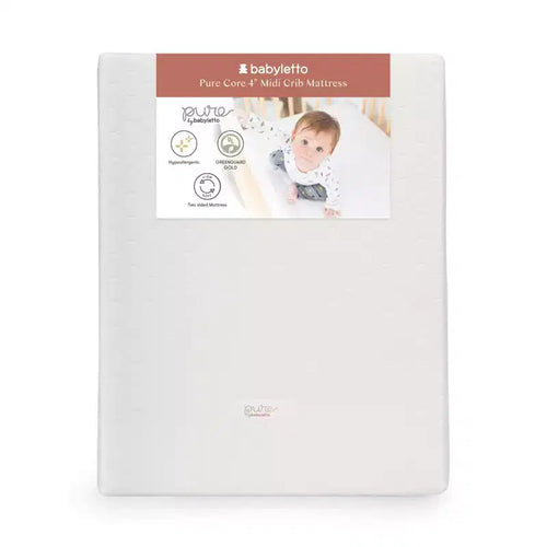Babyletto Pure Core 4" Midi Crib Mattress with Hybrid Quilted Waterproof Cover: Medium Firm, 100% Organic Cotton, Breathable, Foam