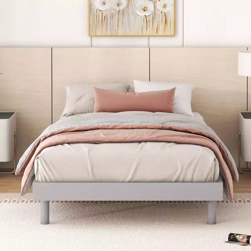 Modern Design Full Floating Platform Bed Frame for Grey Color