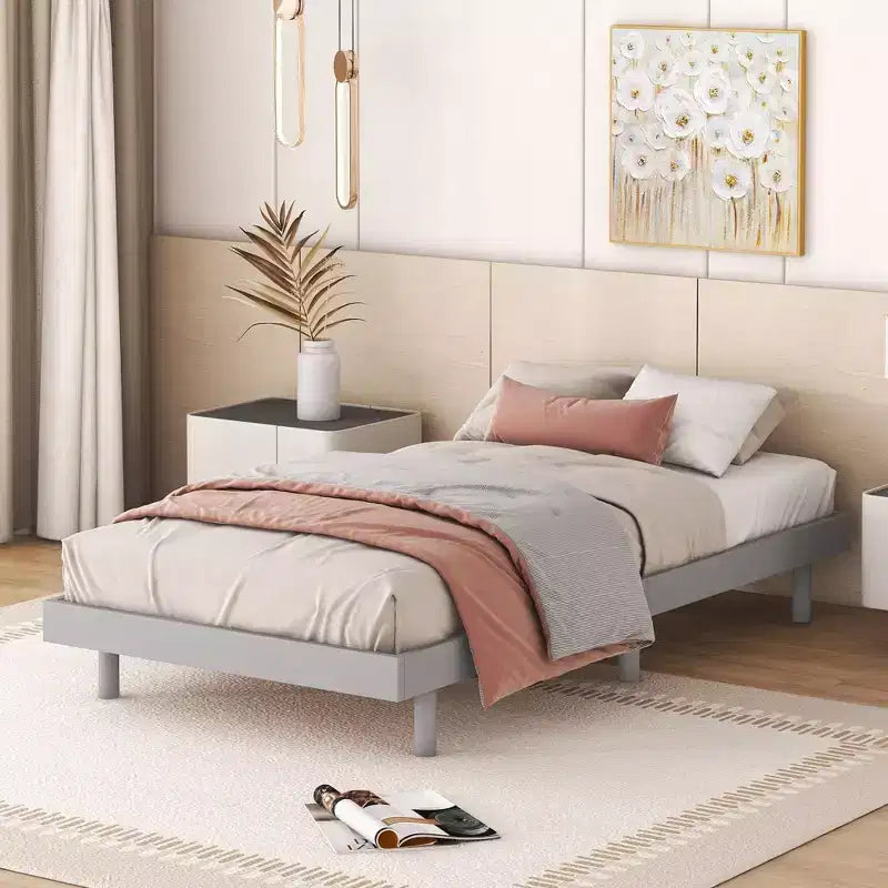 Modern Design Full Floating Platform Bed Frame for Grey Color