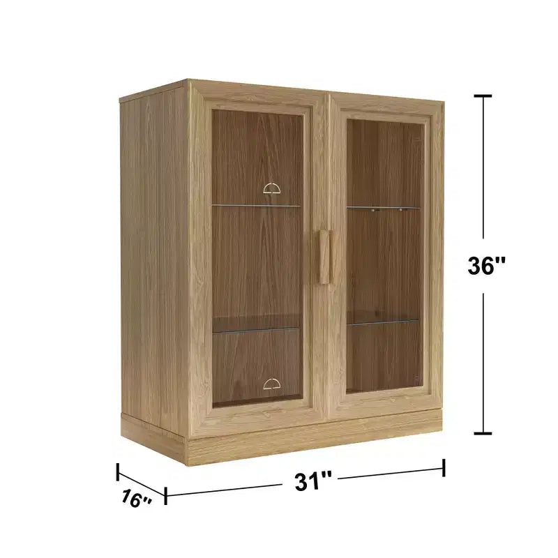 36x31x16 Wood Accent Cabinet with Adjustable Shelf Storage Cabinet Natural-Glass Door