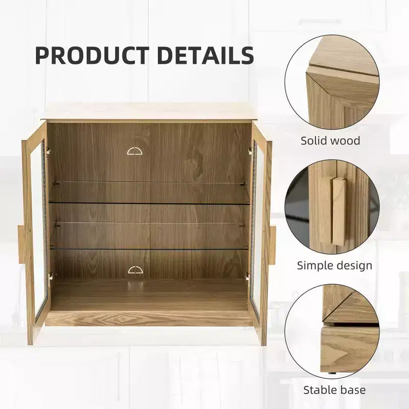 36x31x16 Wood Accent Cabinet with Adjustable Shelf Storage Cabinet Natural-Glass Door