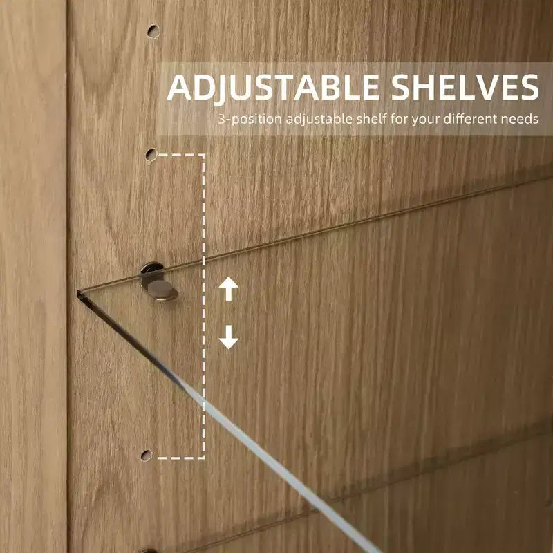 36x31x16 Wood Accent Cabinet with Adjustable Shelf Storage Cabinet Natural-Glass Door