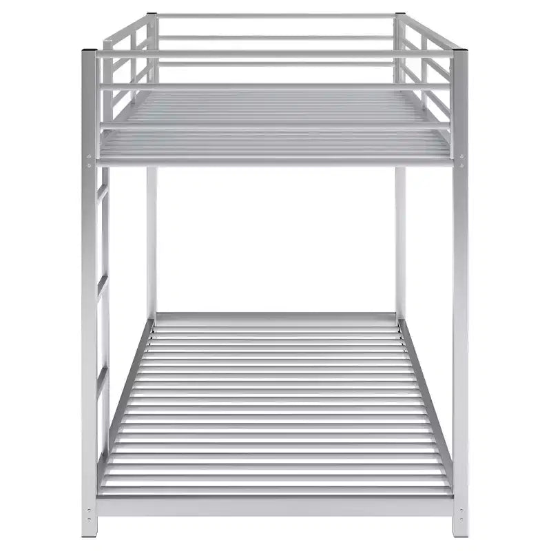 Twin over Twin Metal Low Bunk Bed with Ladder and Guardrail
