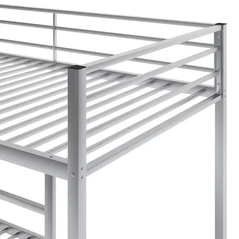 Twin over Twin Metal Low Bunk Bed with Ladder and Guardrail