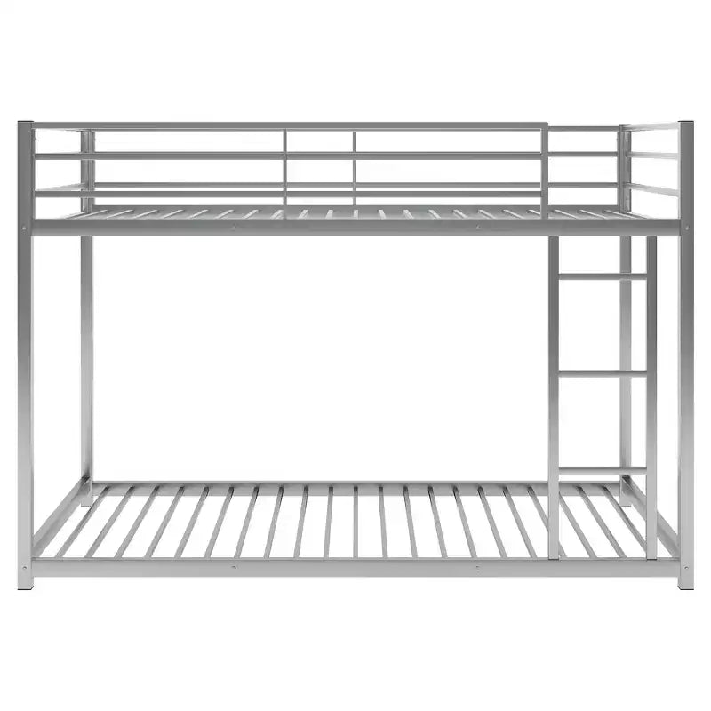 Twin over Twin Metal Low Bunk Bed with Ladder and Guardrail