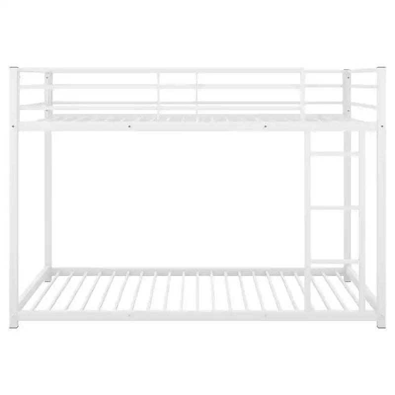 Twin over Twin Metal Low Bunk Bed with Ladder and Guardrail