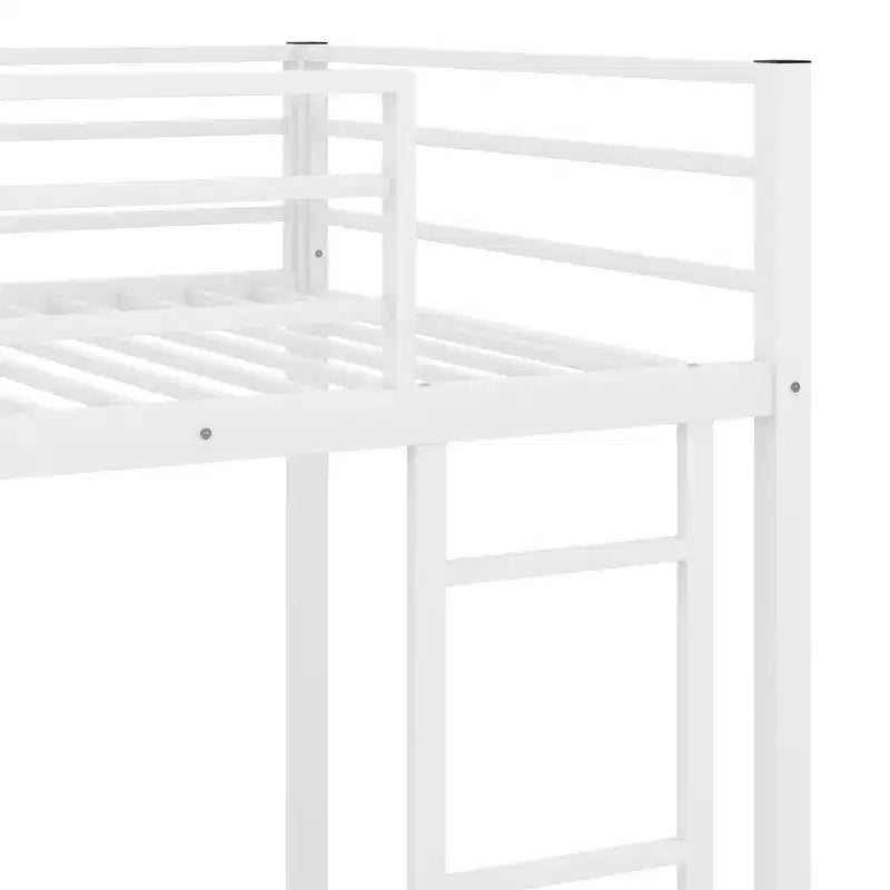 Twin over Twin Metal Low Bunk Bed with Ladder and Guardrail