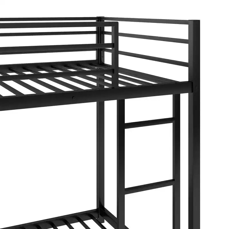 Twin over Twin Metal Low Bunk Bed with Ladder and Guardrail