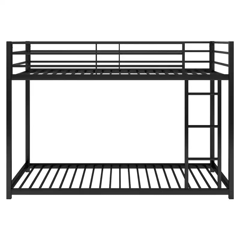 Twin over Twin Metal Low Bunk Bed with Ladder and Guardrail