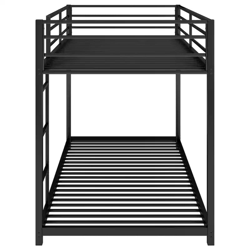 Twin over Twin Metal Low Bunk Bed with Ladder and Guardrail
