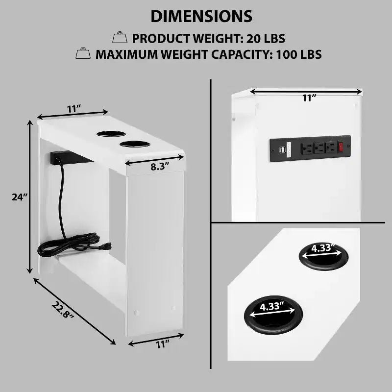 Chairside Table with USB Ports & Outlets, Narrow Side Table for Bedroom & Living Room