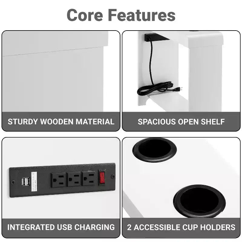 Chairside Table with USB Ports & Outlets, Narrow Side Table for Bedroom & Living Room