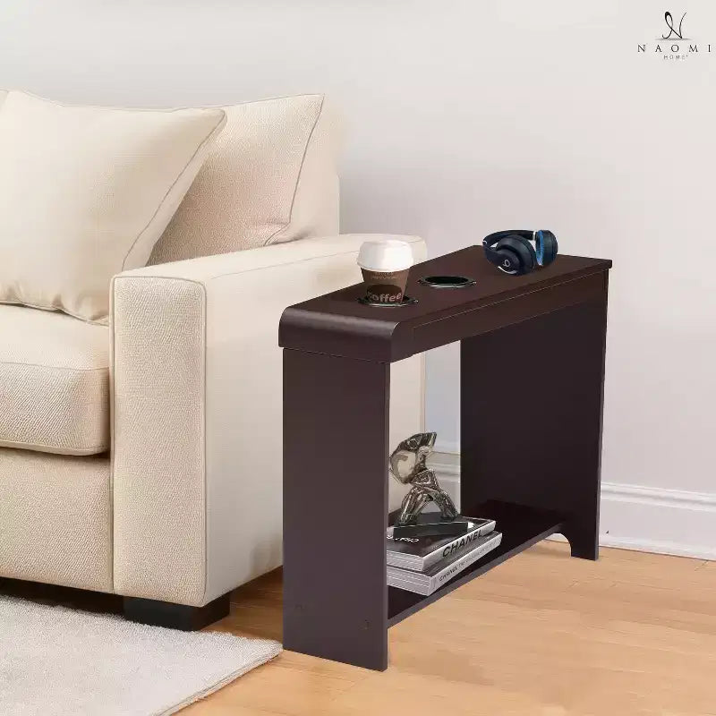 Chairside Table with USB Ports & Outlets, Narrow Side Table for Bedroom & Living Room