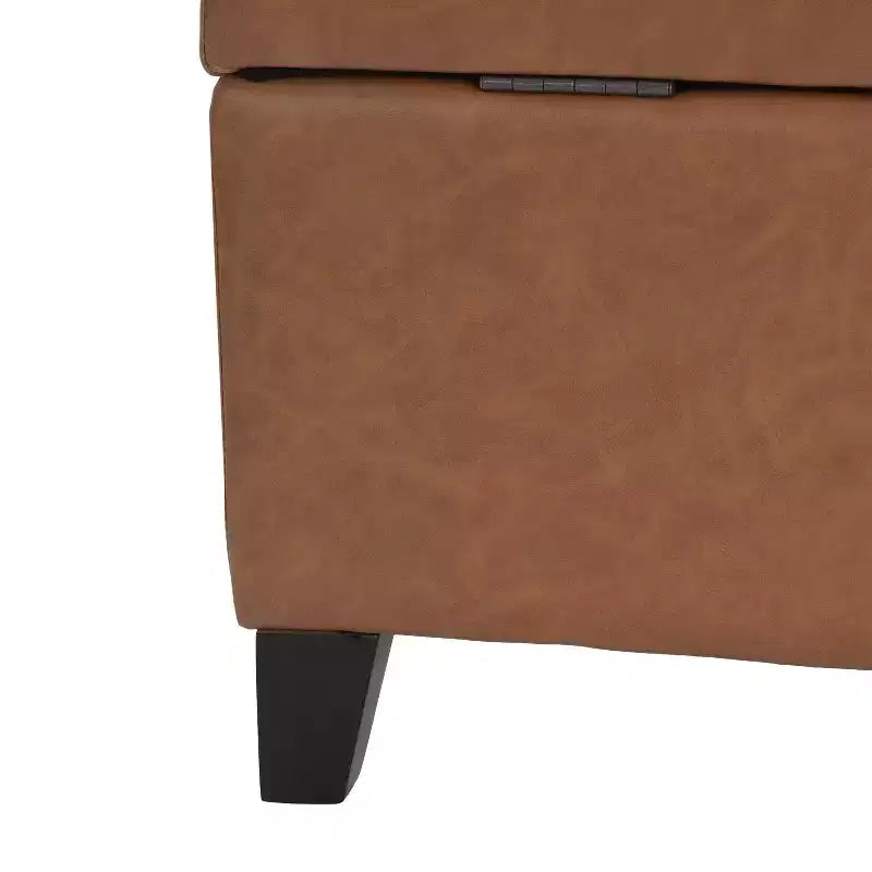 Contemporary Birch Wood Upholstered Storage Ottoman