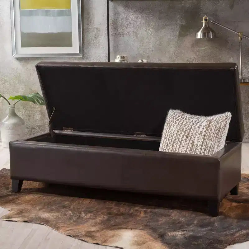 Contemporary Birch Wood Upholstered Storage Ottoman