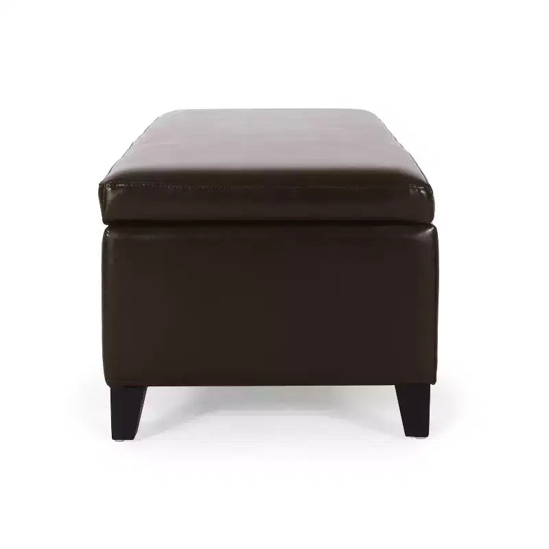 Contemporary Birch Wood Upholstered Storage Ottoman