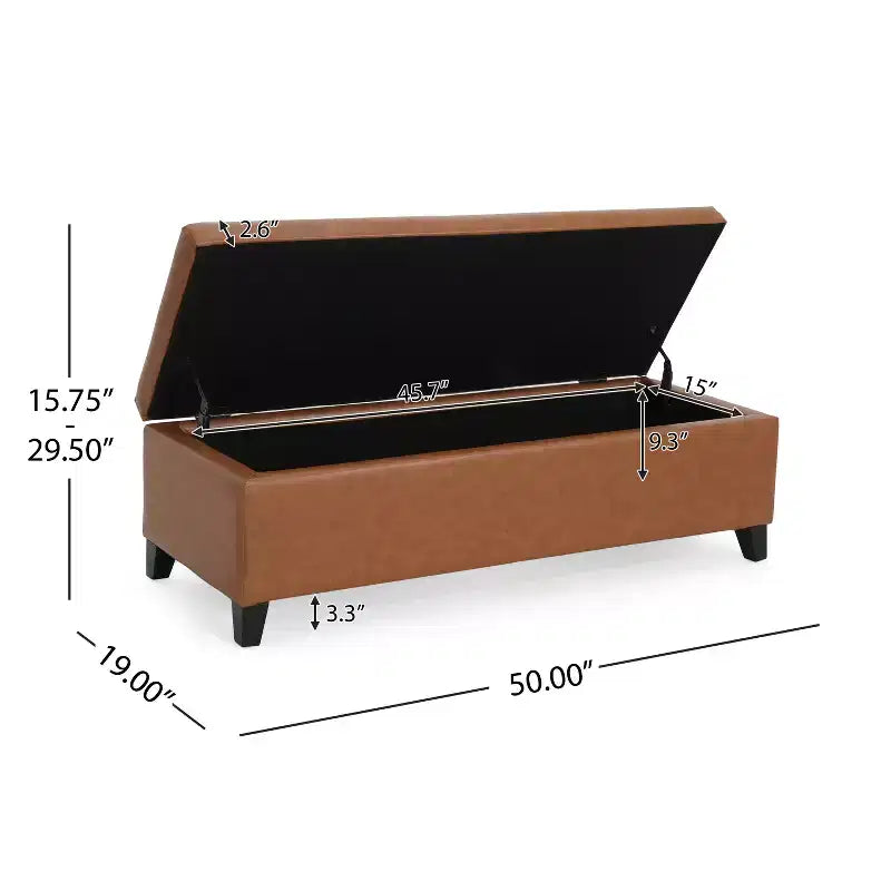 Contemporary Birch Wood Upholstered Storage Ottoman
