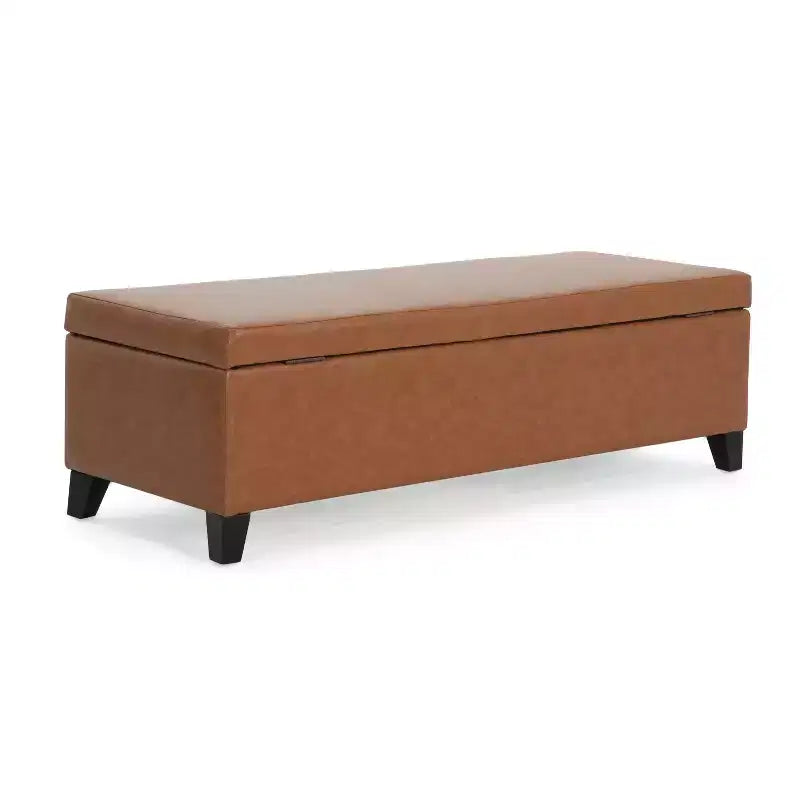 Contemporary Birch Wood Upholstered Storage Ottoman