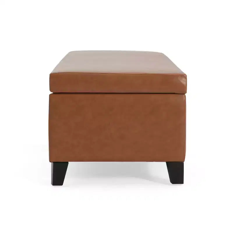 Contemporary Birch Wood Upholstered Storage Ottoman