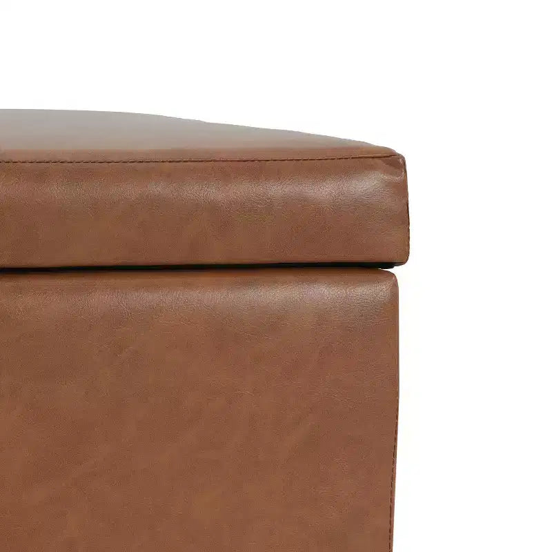 Contemporary Birch Wood Upholstered Storage Ottoman