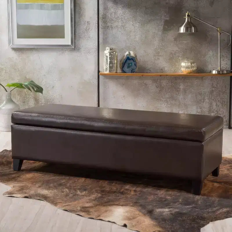 Contemporary Birch Wood Upholstered Storage Ottoman