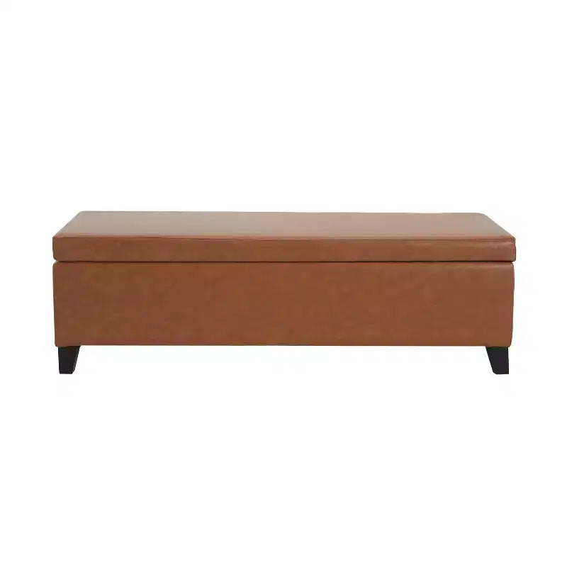 Contemporary Birch Wood Upholstered Storage Ottoman