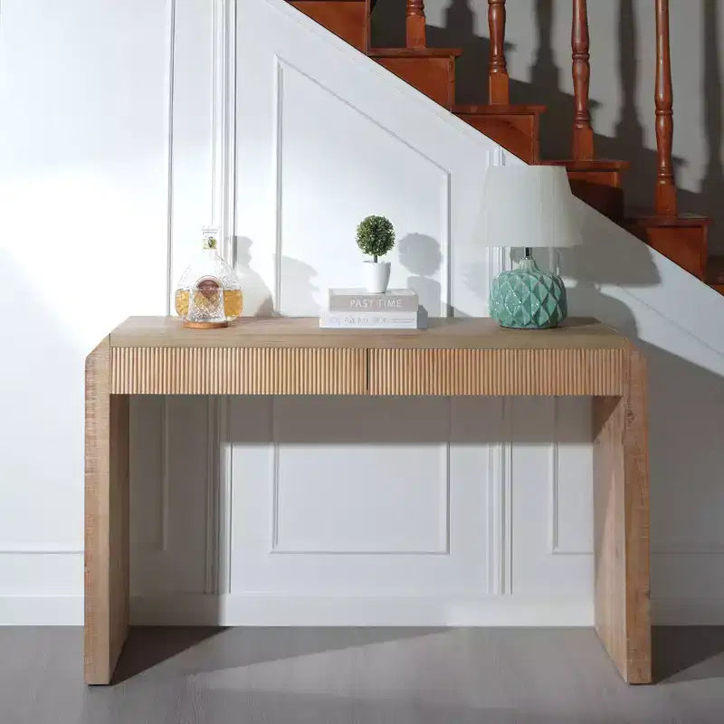 51.8 Wooden Console Table with Ribbed Textured Drawer