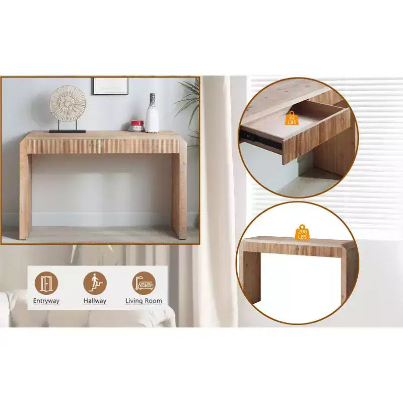 51.8 Wooden Console Table with Ribbed Textured Drawer