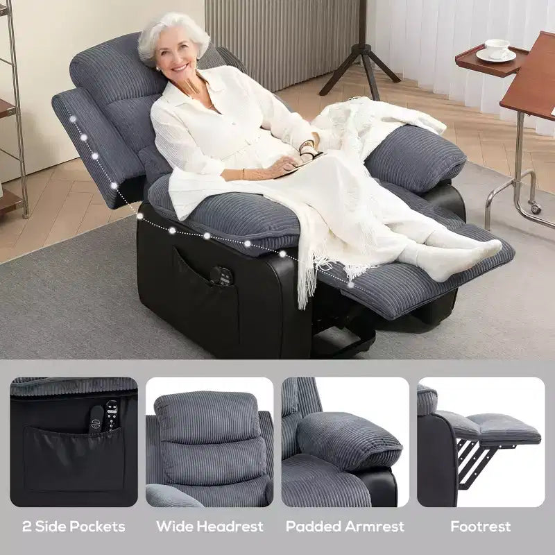 Power Lift Recliner Chair with Massage and Heat, Electric Lift Chair with Remote Controllers and Side Pockets, Gray