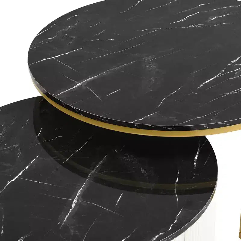 Modern Round Nesting Coffee Table Fluted with Drawer in 31.5''