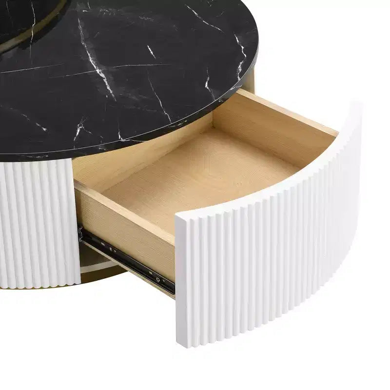 Modern Round Nesting Coffee Table Fluted with Drawer in 31.5''