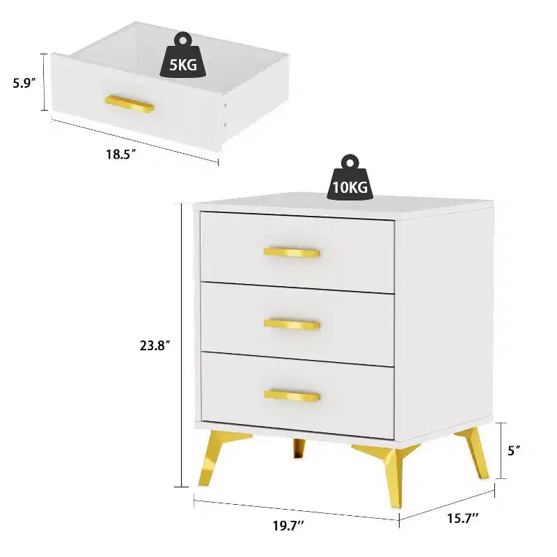 White Nightstand: Stylish Storage with Golden Accents