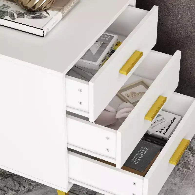 White Nightstand: Stylish Storage with Golden Accents