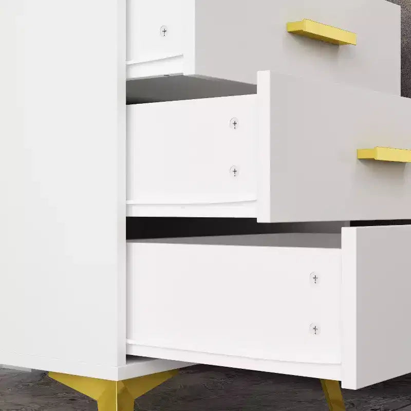 White Nightstand: Stylish Storage with Golden Accents