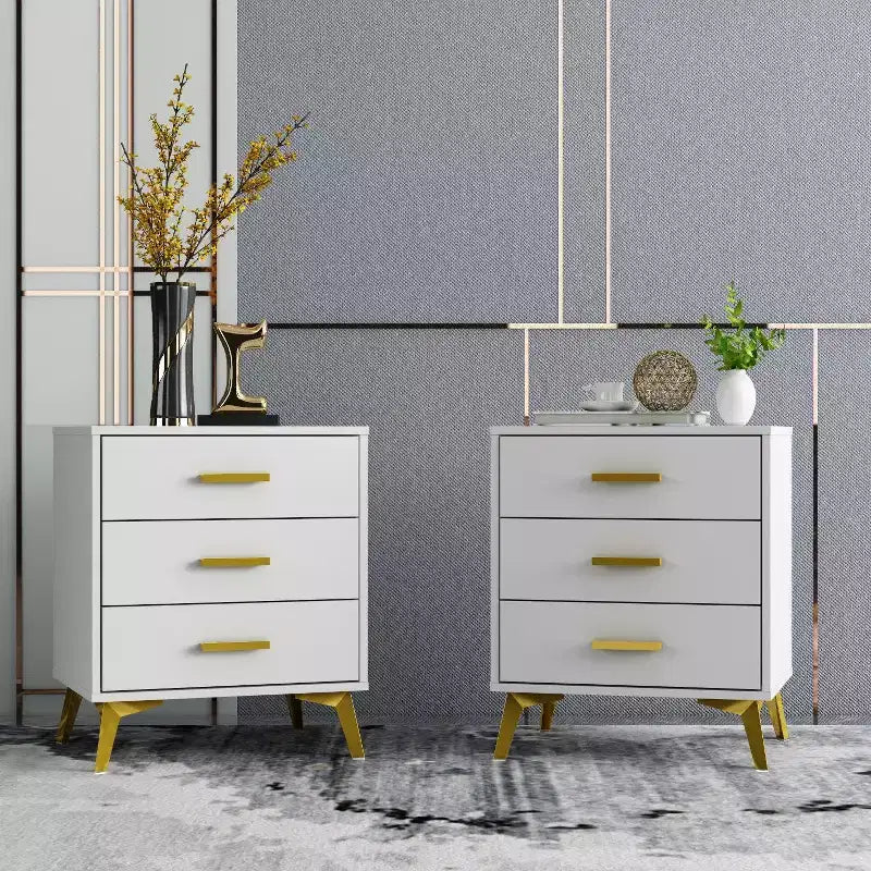 White Nightstand: Stylish Storage with Golden Accents