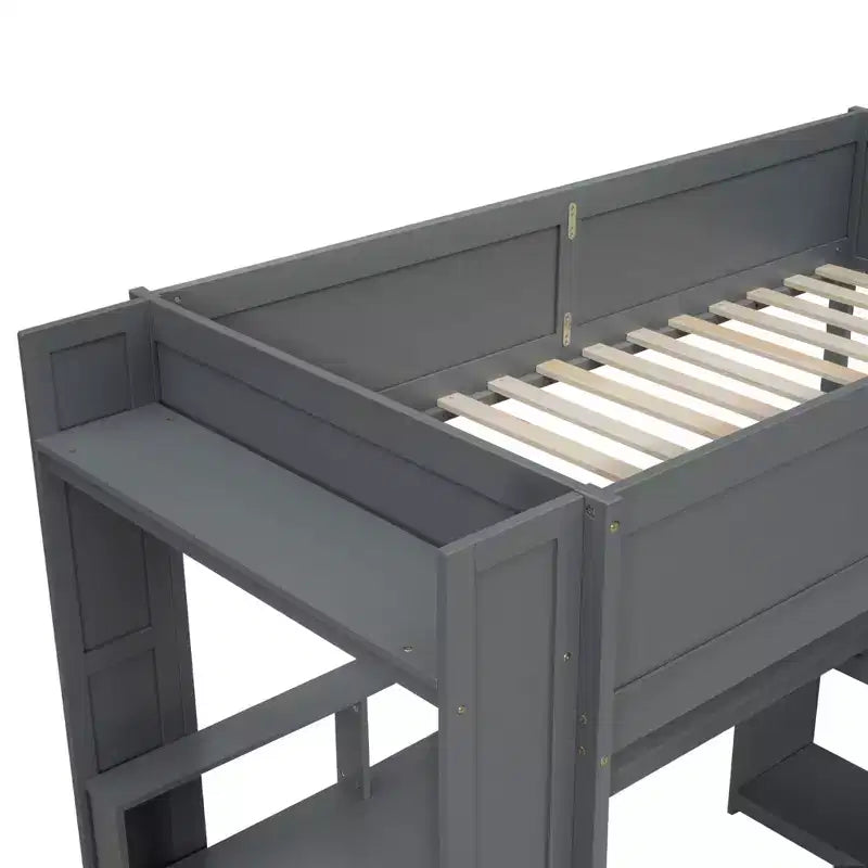 87.1''L x 49.4''W Wood Gaming Loft Bed with Desk, Multi-storage Shelves, LED and Charging Station
