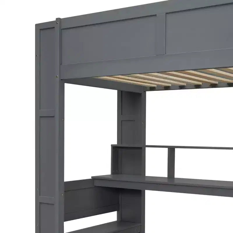 87.1''L x 49.4''W Wood Gaming Loft Bed with Desk, Multi-storage Shelves, LED and Charging Station