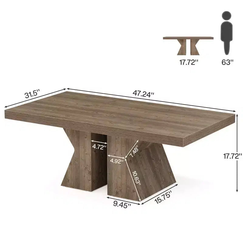 Wood Coffee Table, 47.24-Inch Rectangular Center Table with Thick Wooden Base, Farmhouse Wood-Look Cocktail Table for Living Room