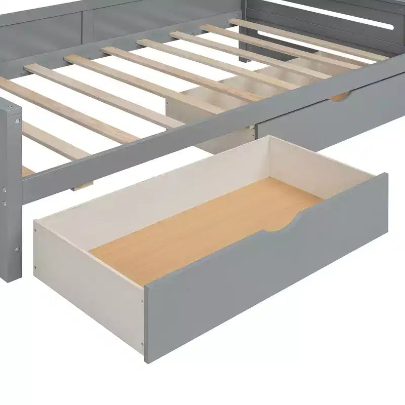 Twin/Full Size Wooden Daybed with 2 Drawers, All-in-One Cabinet and Shelves
