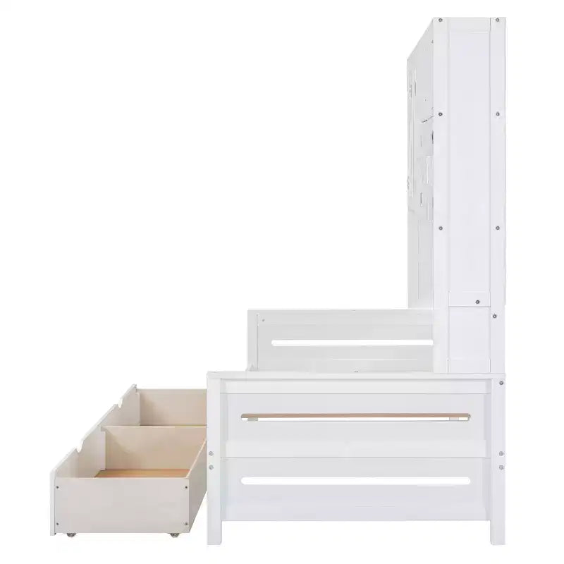 Twin/Full Size Wooden Daybed with 2 Drawers, All-in-One Cabinet and Shelves