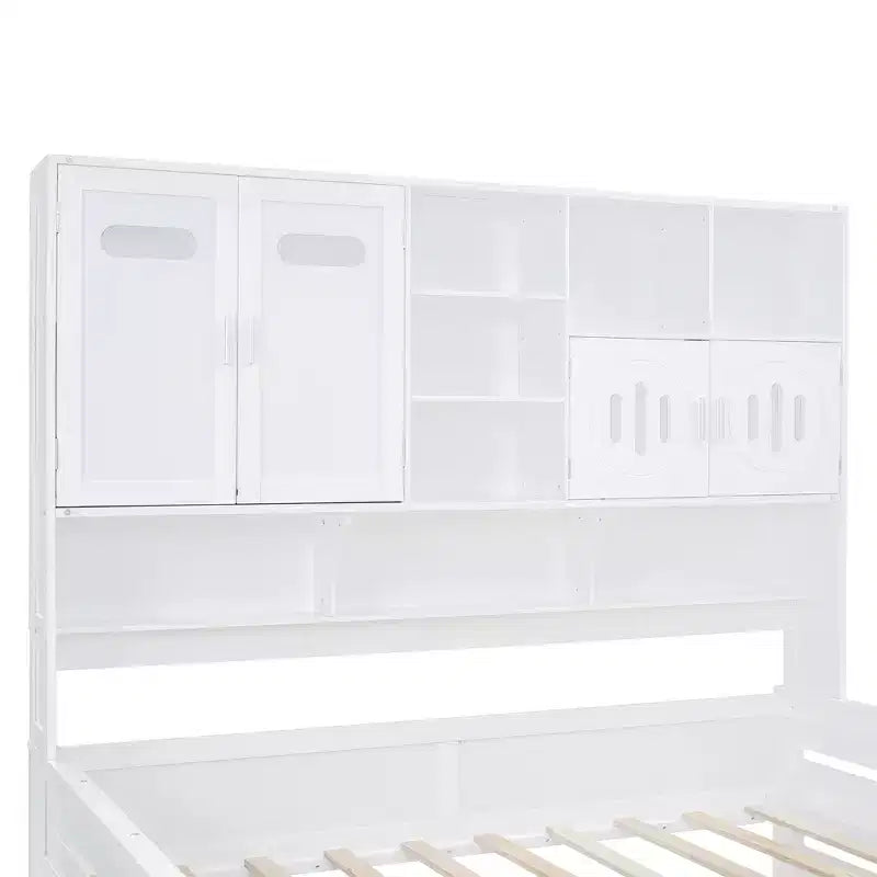 Twin/Full Size Wooden Daybed with 2 Drawers, All-in-One Cabinet and Shelves