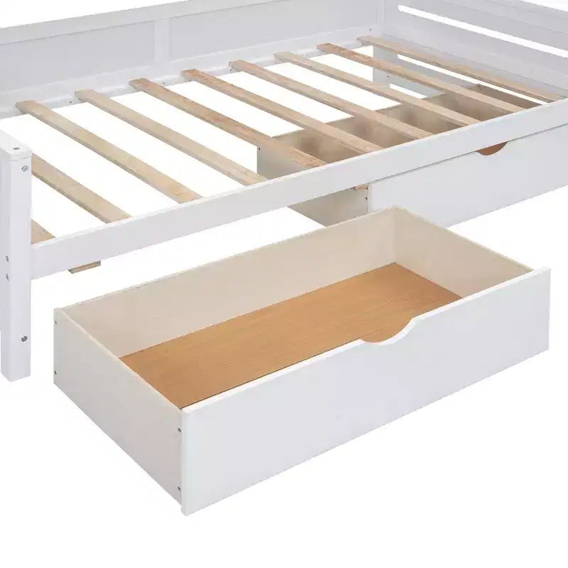 Twin/Full Size Wooden Daybed with 2 Drawers, All-in-One Cabinet and Shelves