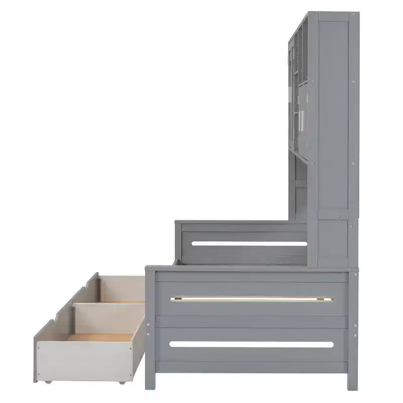 Twin/Full Size Wooden Daybed with 2 Drawers, All-in-One Cabinet and Shelves