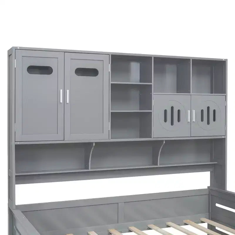 Twin/Full Size Wooden Daybed with 2 Drawers, All-in-One Cabinet and Shelves