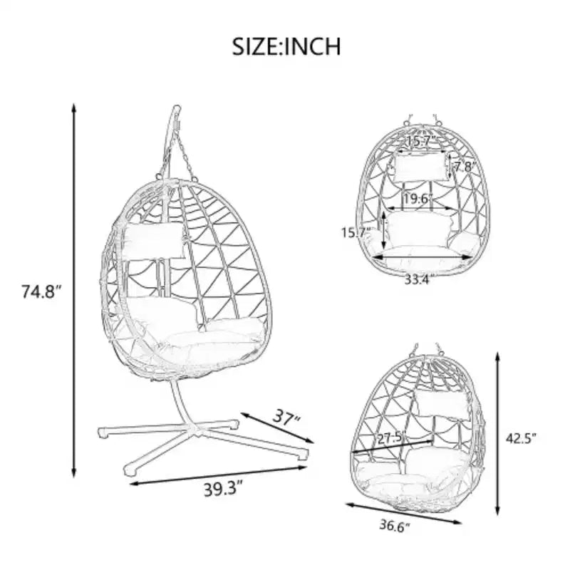Egg Chair with Stand Indoor Outdoor Swing Chair Patio Wicker Hanging Egg Chair Hanging Basket Chair with Stand