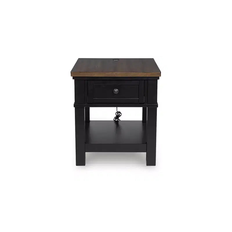 Rectangular One Drawer End Table with USB Charging, Black