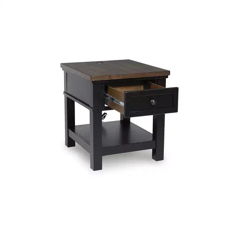 Rectangular One Drawer End Table with USB Charging, Black