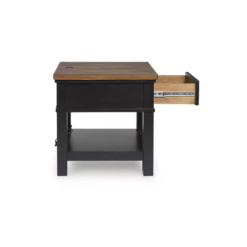 Rectangular One Drawer End Table with USB Charging, Black