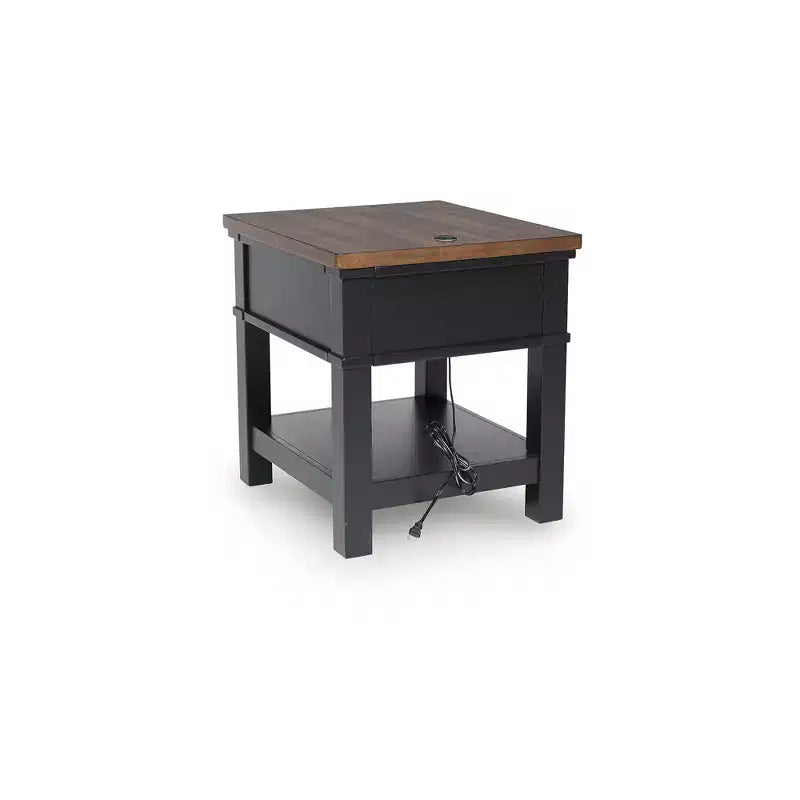 Rectangular One Drawer End Table with USB Charging, Black