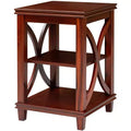 eHemco Solid Wood Square Sofa, End Table with X-Design, Side Table with Storage Shelves, Cherry